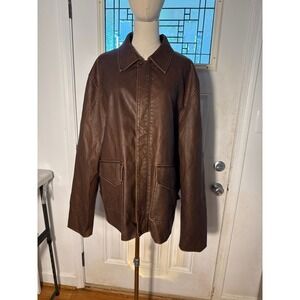 Indiana Jones Disney Parks Brown Faux Leather Bomber Jacket Mens XL Distressed